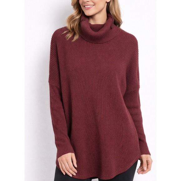 Michael Kors Sweaters - Michael Kors Burgundy Waffle Knit Turtleneck Sweater Women Size L Oversized Cozy